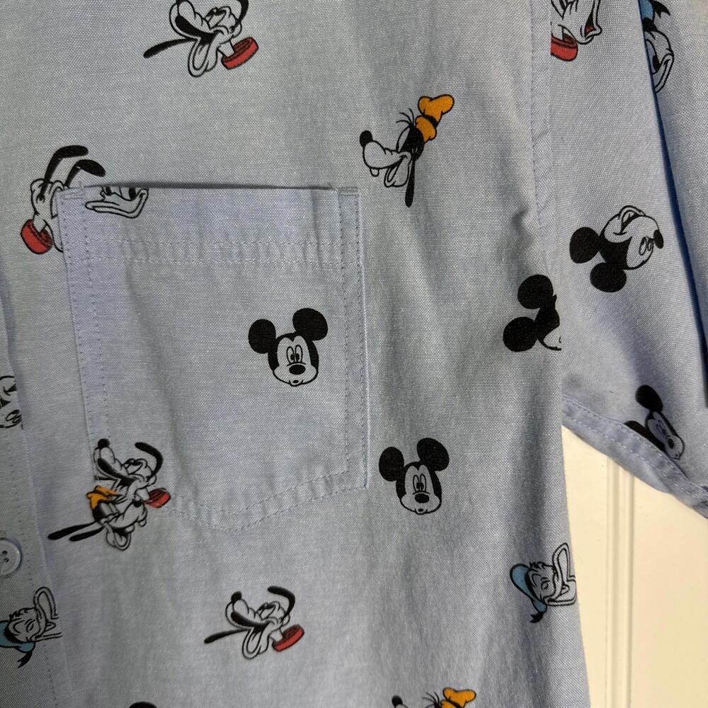 Disney Shirt Men’s S Blue All Over Print Mickey Mouse Button Down Donald Goofy - Picture 3 of 5